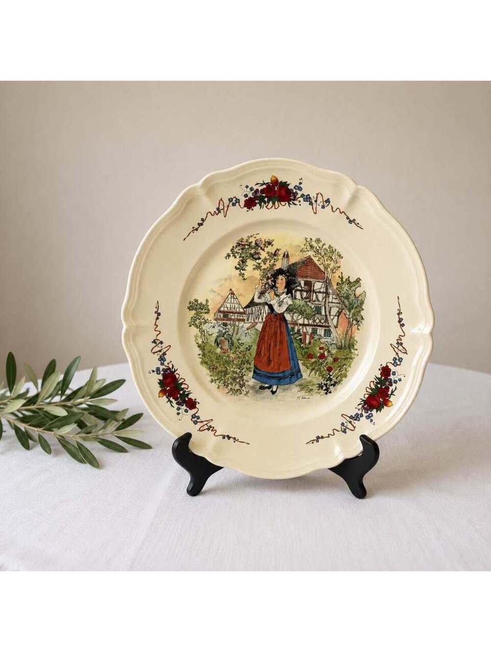 Sarreguemines Obernai 14” Serving Platter Henri Loux France Alsace Folk Art